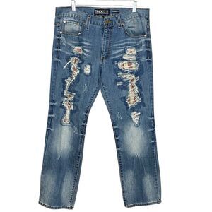 Track 23 Distressed Denim Jeans Straight Fit Mens Size 36-32 Five Pocket Design
